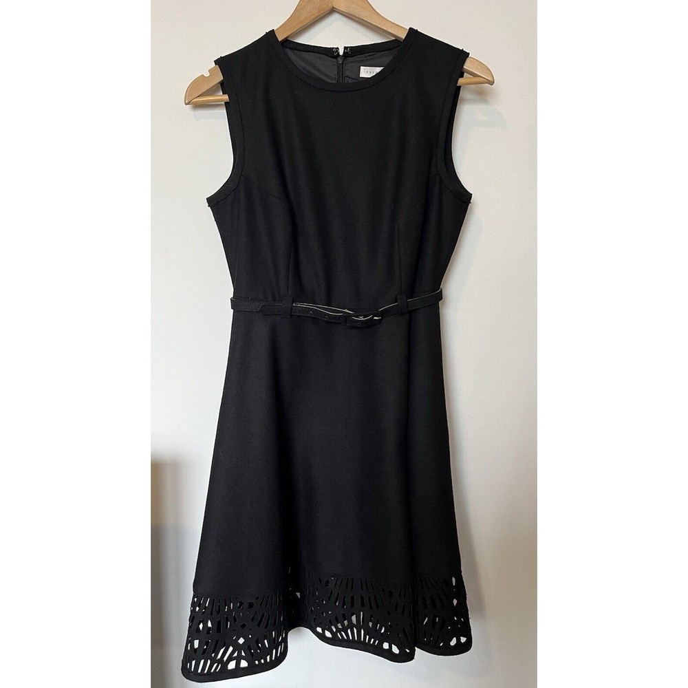 Susana Monaco Black Wool Laser Cut Sleeveless Knee Length Dress Size 6